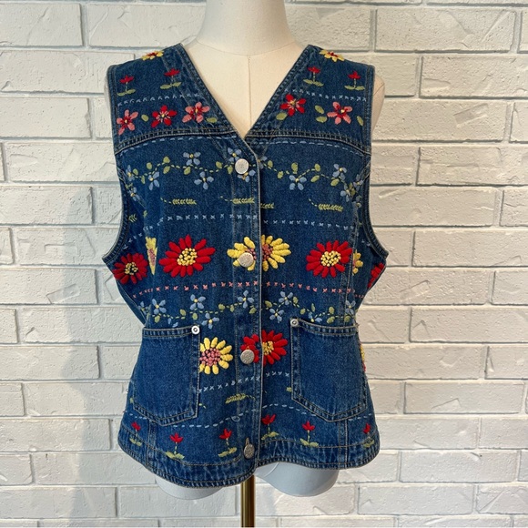 Susan Bristol Jackets & Blazers - Vintage 90s y2k Susan Bristol Embroidered Denim Vest women’s M